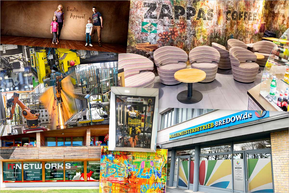 Eine Bildcollage aus vielen Referenzen für großformatige Werbebanner, Fototapeten, Wandbilder und Schaufensterfolierungen der Werbeagentur  für Stuttgart