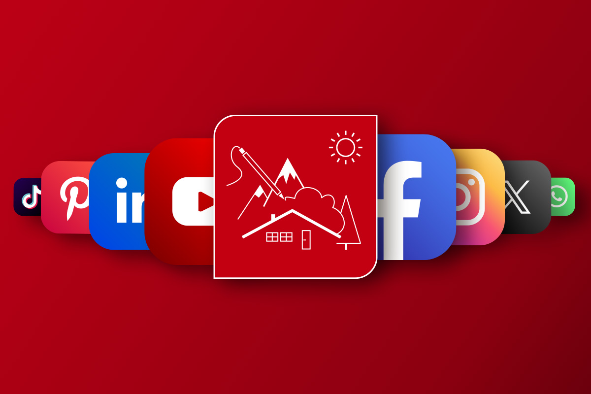Bildcollage aus Logos der Social Media Plattformen mit dem Logo der Social Media Agentur für Stuttgart